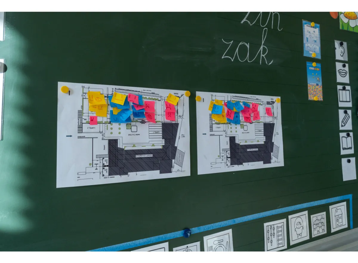 Plattegronden hangen op het schoolbord