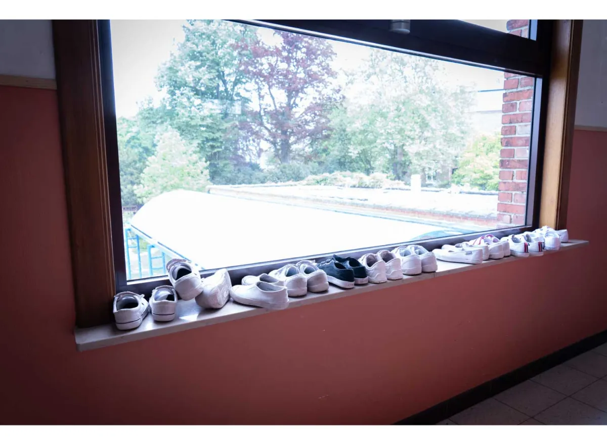 Turnsloefen op een rijtje op de vensterbank